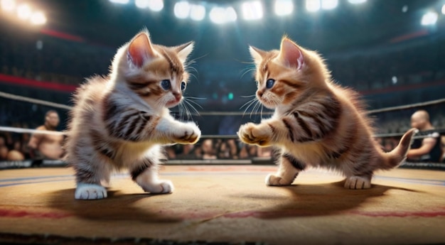 una imagen de gatitos luchando en una arena UFC