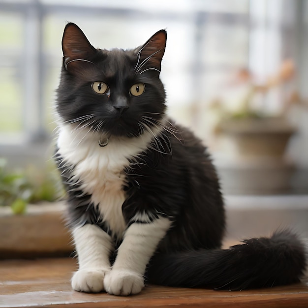 una imagen de un gato blanco y negro AI