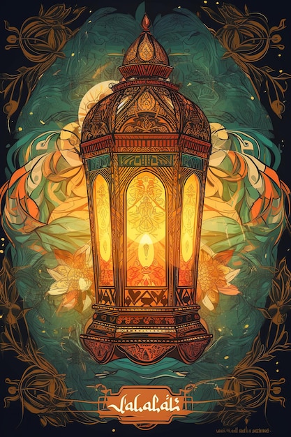 Imagen generada por AI Dibujo de una linterna árabe de Ramadán en colores primarios