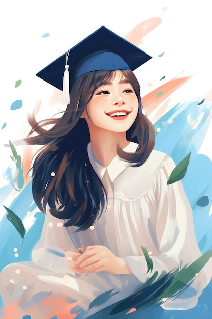 Imagen generada por AI de dibujos animados de graduación de mujer feliz