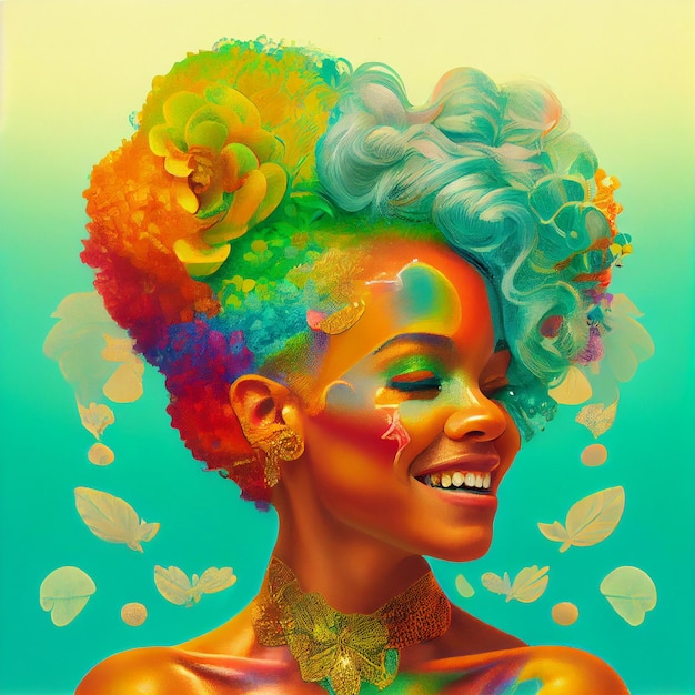 Imagen generada por AI de estilo de arte de arco iris moderno de niña sonriente negra