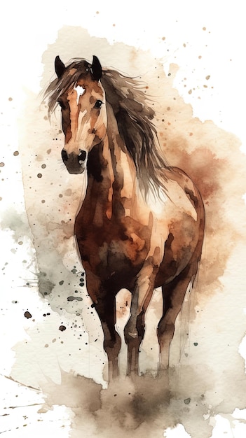 Imagen generada por AI Hermosa pintura de acuarela de un caballo marrón oscuro Fondo blanco