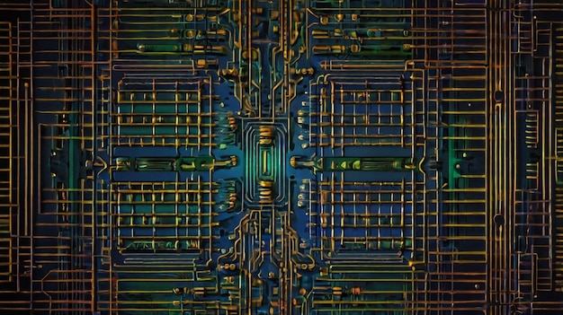 una imagen generada por computadora de un diseño complejo con un fondo verde y azul