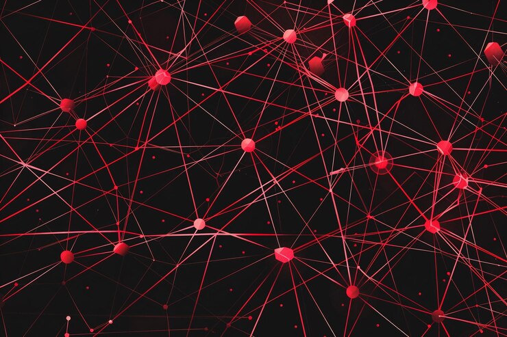 Foto una imagen generada por computadora de una estructura compleja con los puntos y puntos rojos
