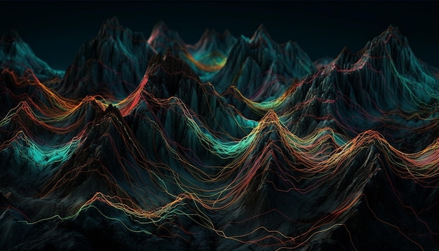 Imagen generada por computadora futurista con patrón de onda fluida y telón de fondo multicolor generado por inteligencia artificial
