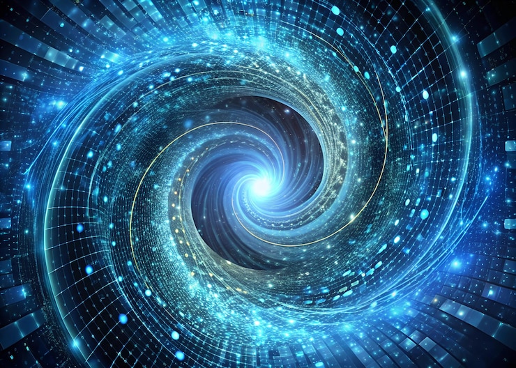 una imagen generada por computadora de una galaxia espiral con las palabras amor y amor