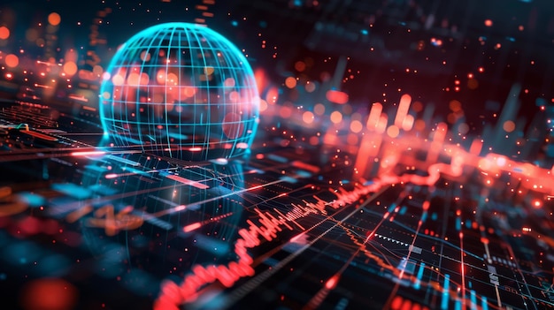 Una imagen generada por computadora de un globo con un fondo rojo y azul Concepto de tecnología y moderación