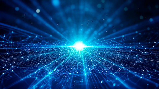 una imagen generada por computadora de una luz azul con una línea de puntos y líneas