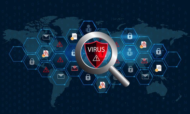 Imagen generada digitalmente de una lupa que detecta el virus
