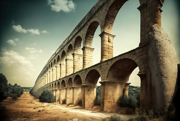 Imagen generada por IA de un antiguo acueducto romano en ruinas