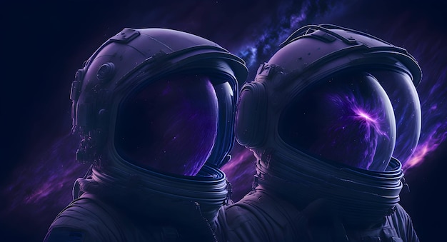 Imagen generada por IA de astronautas con un fondo morado