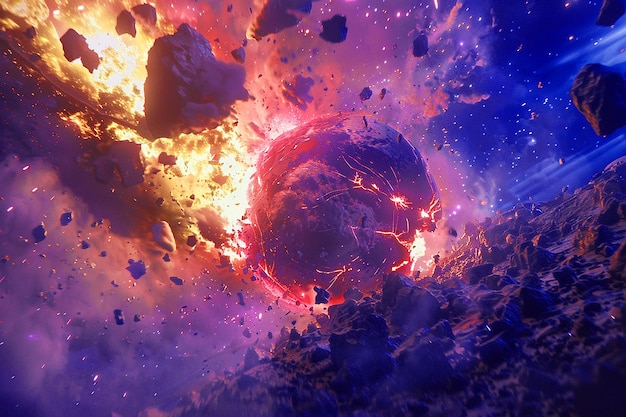 Imagen generada por IA de la aterradora explosión de las rocas de meteoritos que caen del cielo espacial