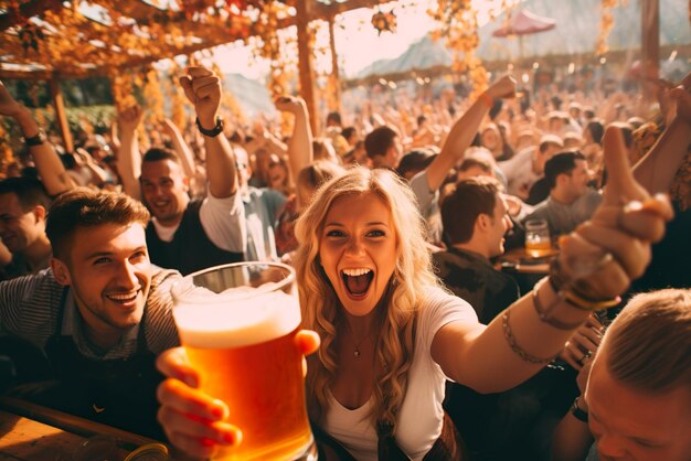 Imagen generada por IA de cerveza en el festival de octubre Foto de alta calidad