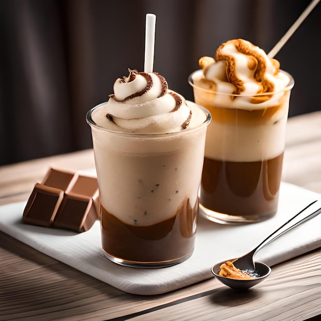 Imagen generada por IA de un delicioso helado con cobertura de vainilla y chocolate con doble color