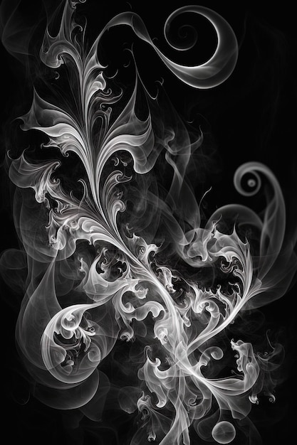 Imagen generada por IA de un diseño fractal de mezclas de humo multicolor sobre un fondo negro