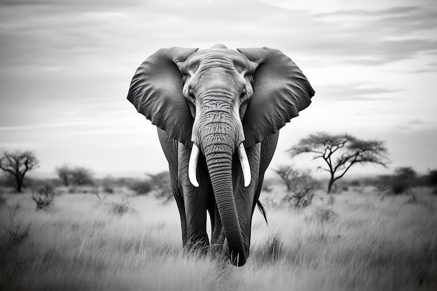 Imagen generada por IA de un elefante blanco y negro