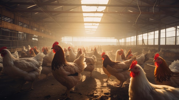 Imagen generada por IA de granja de pollos