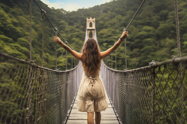 Imagen generada por IA de una mujer en un puente Foto de alta calidad