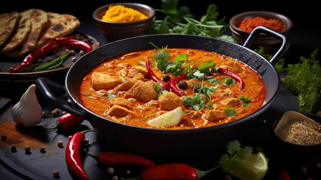 Imagen generada por IA de sopa roja de curry caliente