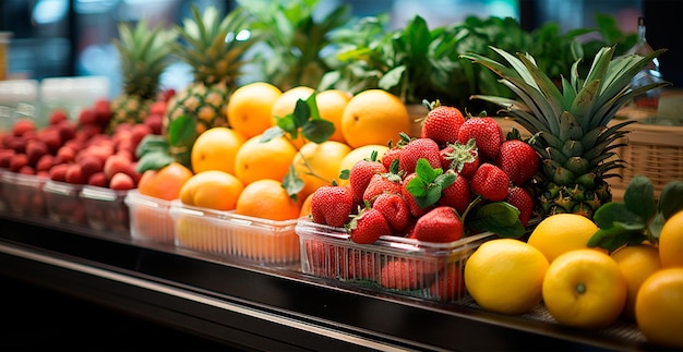 Imagen generada por la IA del supermercado de comestibles, el mercado de frutas frescas, los alimentos ecológicos