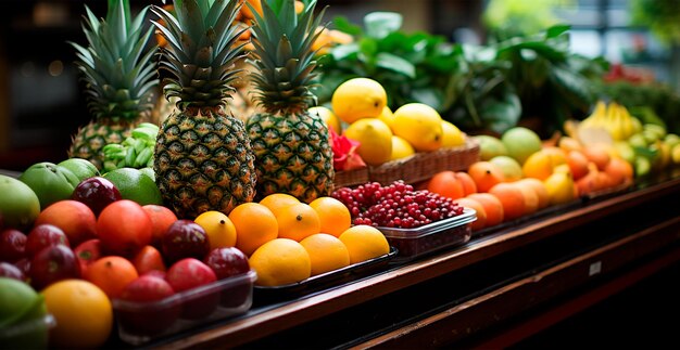 Foto imagen generada por la ia del supermercado de comestibles, el mercado de frutas frescas, los alimentos ecológicos