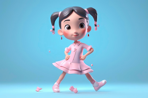 Imagen generada por tecnología AI de niña linda de dibujos animados en 3D bailando