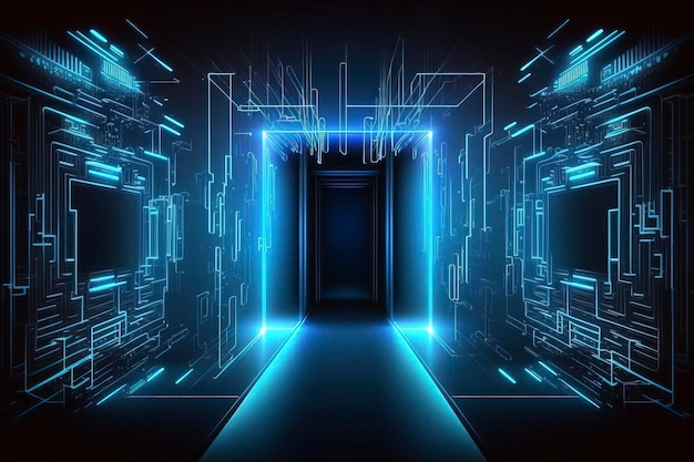 Imagen generada por tecnología de IA de canal de tecnología digital abstracta de efecto neón