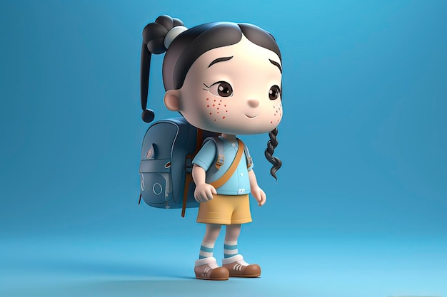 Imagen generada por tecnología de IA de niño pequeño 3D que lleva una mochila a la escuela