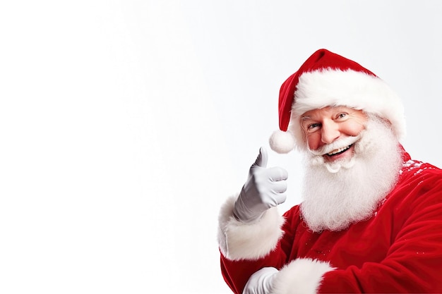 Imagen generativa de Ai Papá Noel sonriente señalando un banner publicitario en blanco