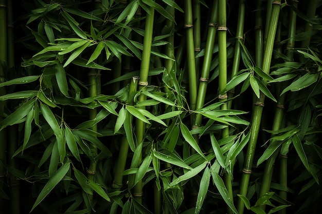 Imagen generativa de IA del fondo natural con hojas de bambú verdes en el bosque