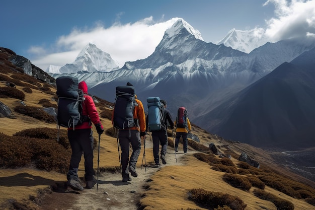 Imagen generativa de IA de un grupo de personas escalando una montaña