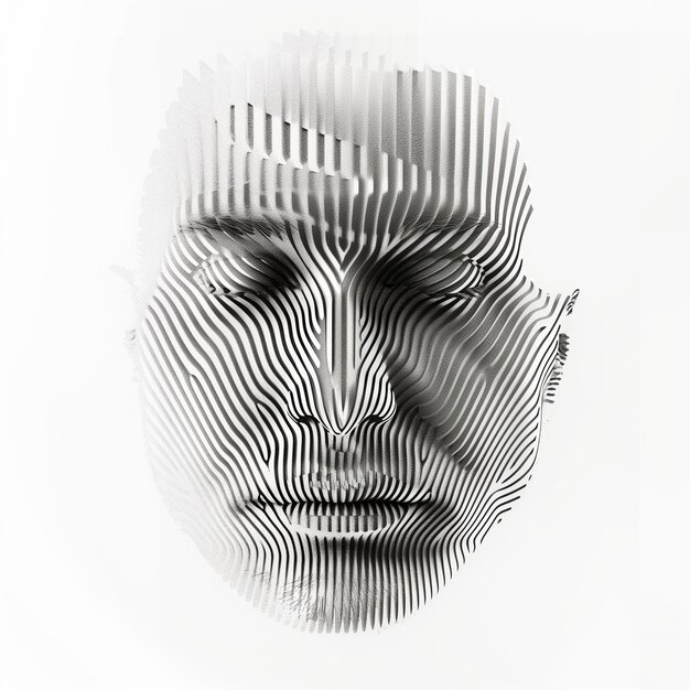Imagen generativa de IA de huella digital única en 3D con rostro de hombre sobre fondo blanco