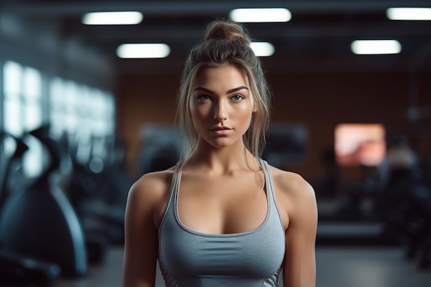 Imagen generativa de IA de una mujer fuerte en la sala de gimnasia