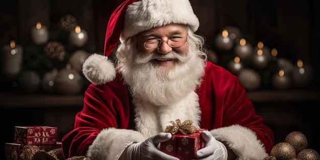 Imagen generativa de IA de un Papá Noel sonriente con una larga barba blanca