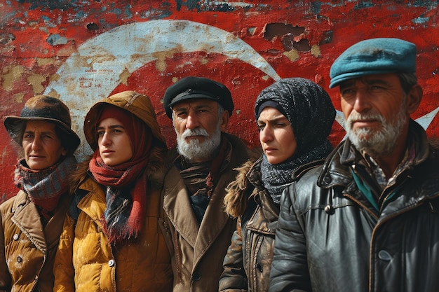 Foto la imagen de la gente muestra una variedad de etnias edades y profesiones todas unificadas bajo la bandera turca