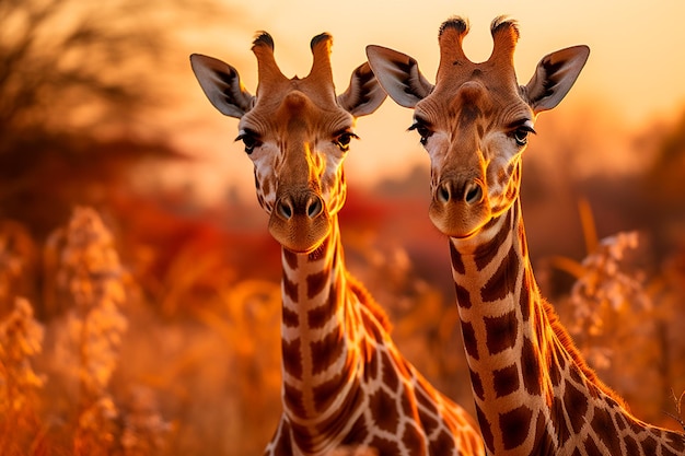 Imagen de gráciles majestuosas y serenas jirafas de la sabana africana.
