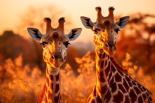 Imagen de gráciles majestuosas y serenas jirafas de la sabana africana.