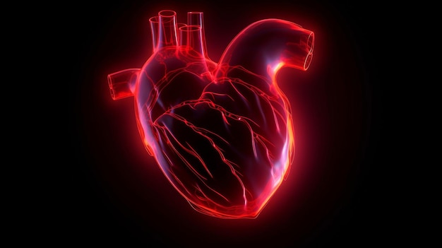 Imagen gráfica de pulso de corazón de neón ardiente rojo generativo AI