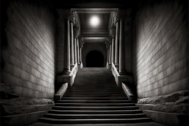 Imagen gris oscura de escaleras de piedra en la arquitectura de la ciudad