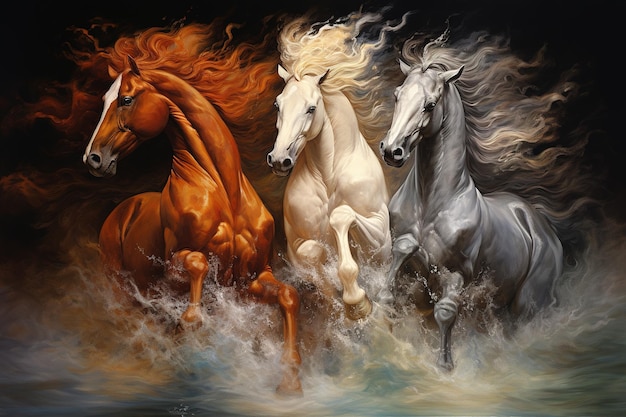 Imagen de un grupo de caballos corriendo hermosos colores Animales salvajes Ilustración generativa de IA