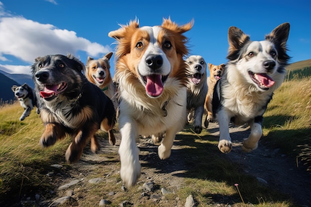 Imagen de un grupo de perros corriendo Animales de compañía Ilustración generativa de IA