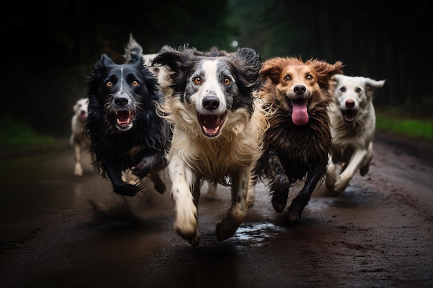 Imagen de un grupo de perros corriendo Animales de compañía Ilustración de IA generativa