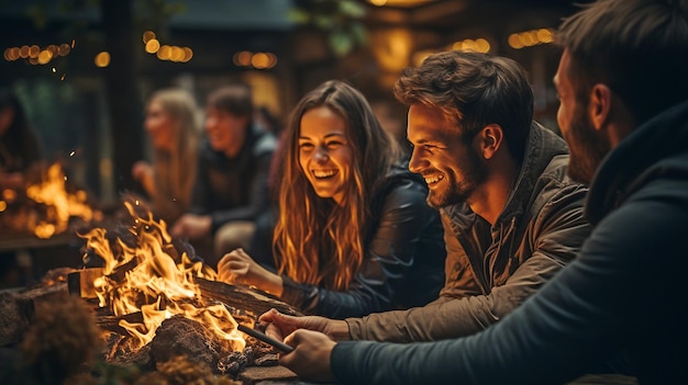 Imagen de un grupo de personas teniendo una agradable reunión en una fogata.