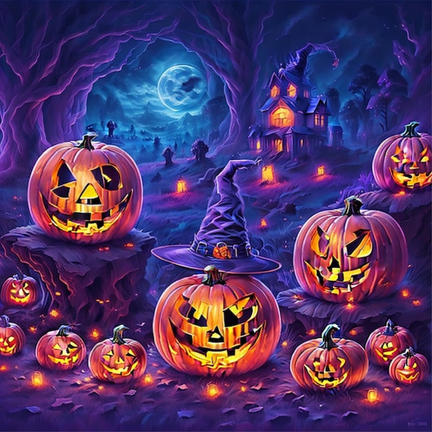 Imagen de Halloween con calabazas espeluznantes