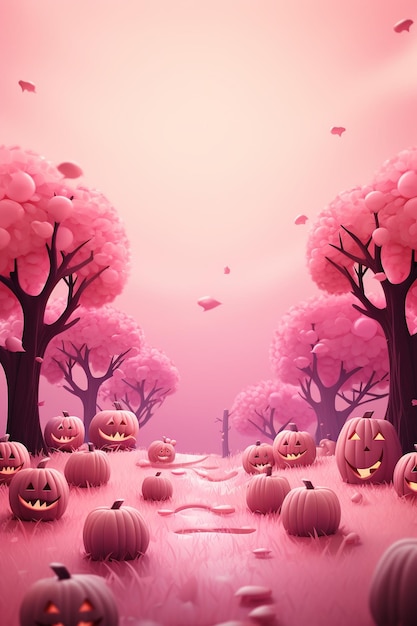 una imagen de Halloween de otoño rosa con fondo rosa