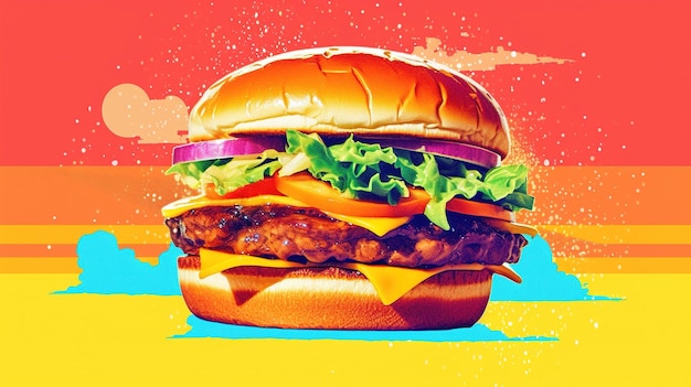 Foto una imagen de una hamburguesa en un fondo colorido