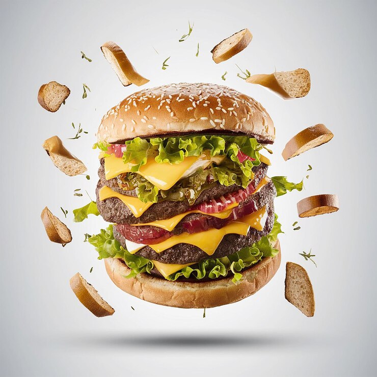 Imagen de hamburguesa fresca y sabrosa aislada sobre un fondo blanco