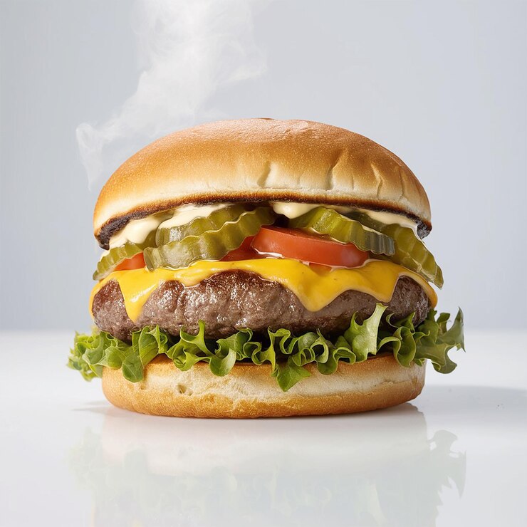 Imagen de hamburguesa fresca y sabrosa aislada sobre un fondo blanco