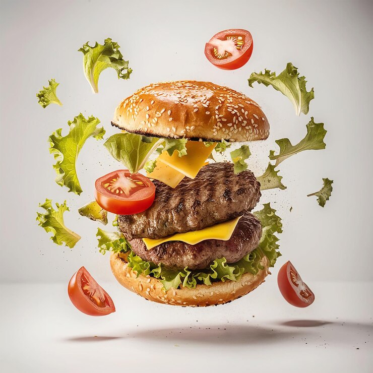 Imagen de hamburguesa fresca y sabrosa aislada sobre un fondo blanco