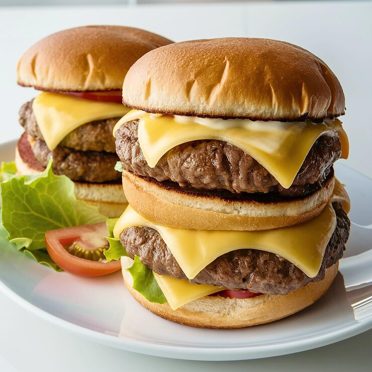 Imagen de hamburguesa fresca y sabrosa aislada sobre un fondo blanco